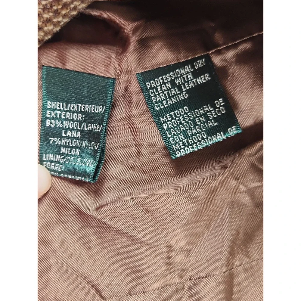 Lauren Ralph Lauren Size 12 Brown Lined Wool Full Zip Classic Jacket - Picture 6 of 7